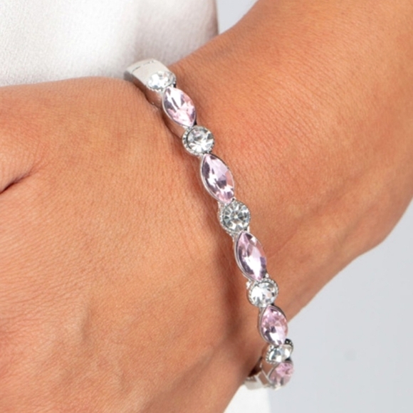 Pink & White Rhinestone Bangle Bracelet - Picture 1 of 2